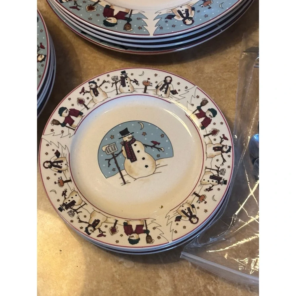 Complete Set Of 4 Meiwa Stoneware Canterbury 1997 Snowman Christmas Vintage